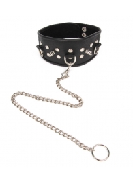 Черный ошейник с шипами и металлическим поводком-цепочкой - Notabu - купить с доставкой в Керчи