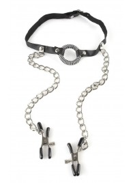 Кляп, соединенный цепочкой с клипсами для сосков - Pipedream - купить с доставкой в Керчи