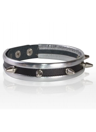 Серебристо-черный узкий ошейник с шипами - Sitabella - купить с доставкой в Керчи