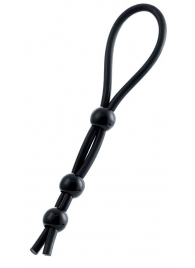 Черное лассо на пенис с тремя бусинами - A-toys - в Керчи купить с доставкой