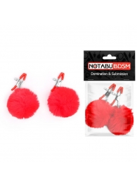 Зажимы для сосков с красным пушком - Notabu - купить с доставкой в Керчи