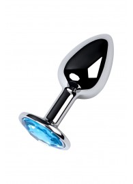 Серебристая конусовидная анальная пробка с голубым кристаллом - 7 см. - ToyFa - купить с доставкой в Керчи