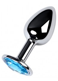 Серебристая конусовидная анальная пробка с голубым кристаллом - 7 см. - ToyFa - купить с доставкой в Керчи