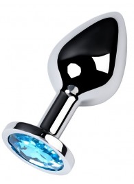 Серебристая конусовидная анальная пробка с голубым кристаллом - 8 см. - ToyFa - купить с доставкой в Керчи