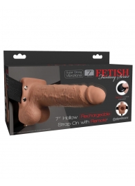 Кофейный перезаряжаемый вибрострапон 7  Hollow Rechargeable Strap-on with Balls - 20,3 см. - Pipedream - купить с доставкой в Керчи
