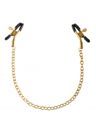 Чёрные с золотом зажимы на соски Gold Chain Nipple Clamps - Pipedream - купить с доставкой в Керчи