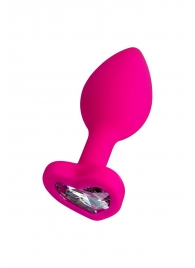 Розовая анальная втулка Diamond Heart с прозрачным кристаллом - 7 см. - ToyFa - купить с доставкой в Керчи