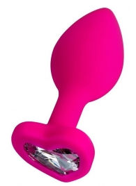 Розовая анальная втулка Diamond Heart с прозрачным кристаллом - 7 см. - ToyFa - купить с доставкой в Керчи