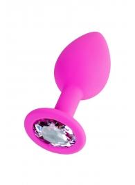 Розовая анальная втулка Brilliant с прозрачным кристаллом - 7 см. - ToyFa - купить с доставкой в Керчи