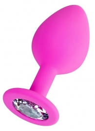 Розовая анальная втулка Brilliant с прозрачным кристаллом - 8 см. - ToyFa - купить с доставкой в Керчи