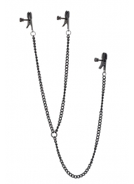 Черные зажимы на соски и клитор на цепочке DELUXE NIPPLE   CLIT CLAMPS - Dream Toys - купить с доставкой в Керчи