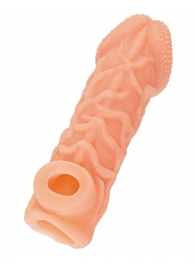 Телесная закрытая насадка с венками Cock Sleeve Size S - 13,8 см. - KOKOS - в Керчи купить с доставкой