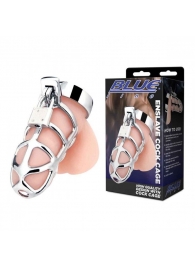 Серебристая металлическая клетка для члена с замком Enslave Cock Cage - BlueLine - купить с доставкой в Керчи