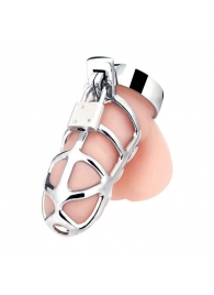 Серебристая металлическая клетка для члена с замком Enslave Cock Cage - BlueLine - купить с доставкой в Керчи
