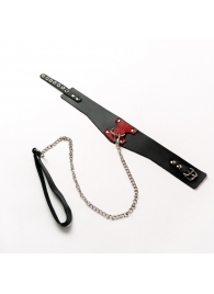 Черный широкий ошейник с красным декором и поводком - Crazy Handmade - купить с доставкой в Керчи