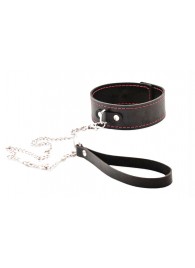 Черный широкий ошейник с красной строчкой и поводком - Crazy Handmade - купить с доставкой в Керчи