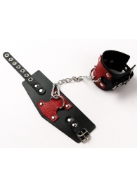 Черные кожаные оковы с красными вставками - Crazy Handmade - купить с доставкой в Керчи