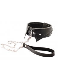 Черный ошейник-воротничок с металлическим поводком - Crazy Handmade - купить с доставкой в Керчи