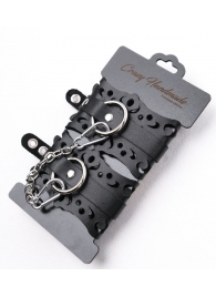 Ажурные наручники из черной кожи - Crazy Handmade - купить с доставкой в Керчи