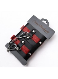 Черно-красные кожаные наручники на металлической сцепке - Crazy Handmade - купить с доставкой в Керчи