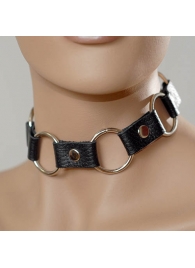 Кожаный черный ошейник с кольцами - Sitabella - купить с доставкой в Керчи