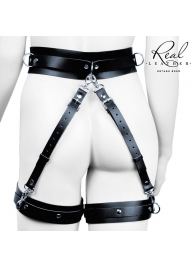 Черный кожаный пояс с гартерами - L-XL - Notabu - купить с доставкой в Керчи