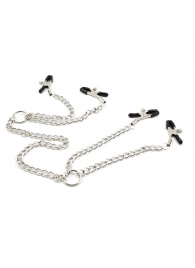 Серебристые зажимы для сосков и половых губ на тонкой цепочке - Notabu - купить с доставкой в Керчи