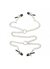 Серебристые зажимы для сосков и половых губ на тонкой цепочке - Notabu - купить с доставкой в Керчи