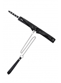 Черный кожаный ошейник-воротник с поводком - Pecado - купить с доставкой в Керчи