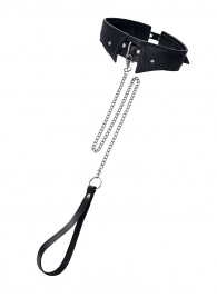 Черный кожаный ошейник-воротник с поводком - Pecado - купить с доставкой в Керчи