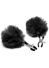 Зажимы для сосков с черным помпонами Pom Pom Nipple Clamps - XR Brands - купить с доставкой в Керчи
