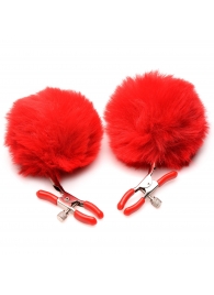 Красные зажимы на соски с помпонами Pom Pom - XR Brands - купить с доставкой в Керчи