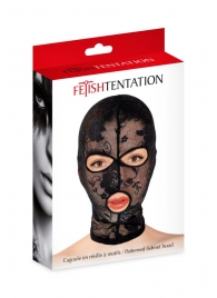 Черная кружевная маска на голову с отверстиями для глаз и рта - Fetish Tentation - купить с доставкой в Керчи