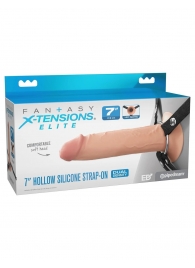 Телесный полый страпон на черных ремнях Hollow Silicone Strap-on - 17,8 см. - Pipedream - купить с доставкой в Керчи