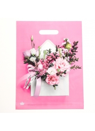 Розовый пакет с цветочным принтом и вырубной ручкой (40х31 см) - Сима-Ленд - купить с доставкой в Керчи