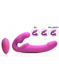 Розовый безремневой страпон с вибрацией и функцией расширения Inflatable Ergo-Fit Strapless Strap-On - XR Brands - купить с доставкой в Керчи