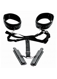 Черная бондажная система Acquire Easy Access Thigh Harness with Wrist Cuffs - XR Brands - купить с доставкой в Керчи