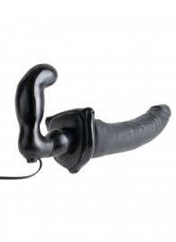 Черный страпон с вагинальной пробкой Deluxe Vibrating Penetrix Strap-On - 19 см. - Pipedream - купить с доставкой в Керчи