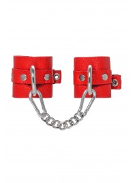 Красные мягкие кожаные наручники с люверсами - Pecado - купить с доставкой в Керчи