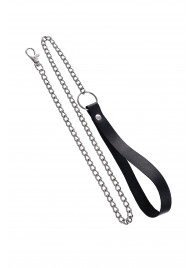 Поводок с ручкой из черной натуральной кожи и карабином для ошейника - Pecado - купить с доставкой в Керчи