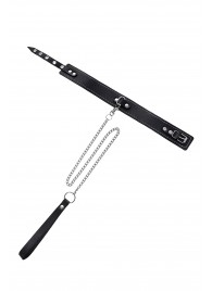 Кожаный двухслойный ошейник с белой строчкой и поводком - Pecado - купить с доставкой в Керчи