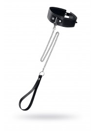 Кожаный двухслойный ошейник с белой строчкой и поводком - Pecado - купить с доставкой в Керчи