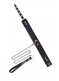 Кожаный двухслойный ошейник с красной строчкой и поводком - Pecado - купить с доставкой в Керчи