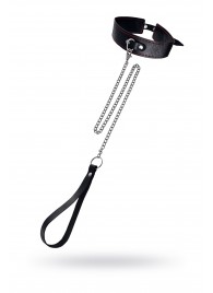 Кожаный двухслойный ошейник с красной строчкой и поводком - Pecado - купить с доставкой в Керчи