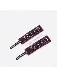 Черно-розовые кожаные наручники с розовой строчкой - Crazy Handmade - купить с доставкой в Керчи