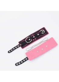 Черно-розовые кожаные наручники с розовой строчкой - Crazy Handmade - купить с доставкой в Керчи