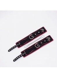 Черно-розовые кожаные оковы с розовой строчкой - Crazy Handmade - купить с доставкой в Керчи