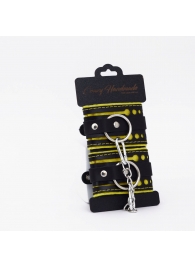 Черно-желтые кожаные наручники с жёлтой строчкой - Crazy Handmade - купить с доставкой в Керчи