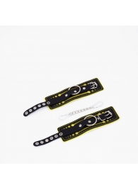 Черно-желтые кожаные наручники с жёлтой строчкой - Crazy Handmade - купить с доставкой в Керчи