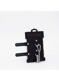 Черные кожаные оковы с хромированной фурнитурой - Crazy Handmade - купить с доставкой в Керчи